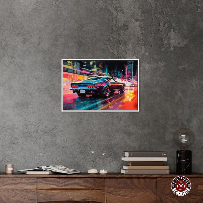 Notoriart Classic Night Drive Framed Car 1 Piece Canvas Wall Art