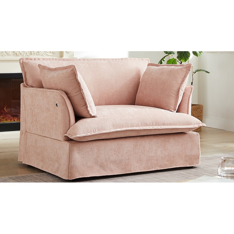 47.2" Oversized Single Sofa Chair Accent Chair with Charging Ports, Chenille Armchair Lounge Chair for Living Room Apartment