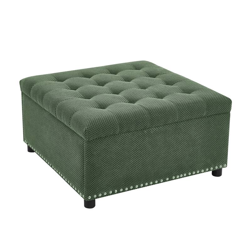 Storage Ottoman,Tufted Footstool, Nailhead Trim Ottoman, Square Storage Ottoman, Upholstered Coffee Table, Bedroom Storage