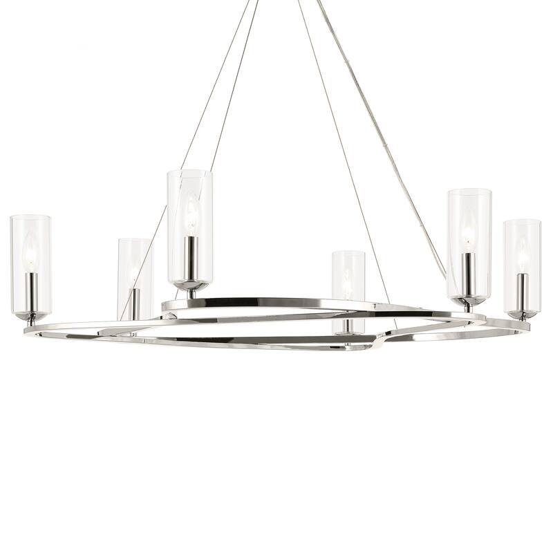 Harpin 37.75 Inch 6 Light Chandelier with Clear Glass in Polished Nickel