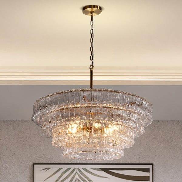 KAYLA 36in-67.4 in. 6-Lights Gold Crystal Drum Chandelier - On