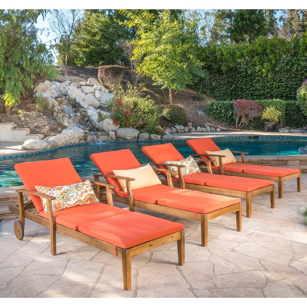 Perla Outdoor Wood Chaise Lounges (Set of 4) by Christopher Knight Home