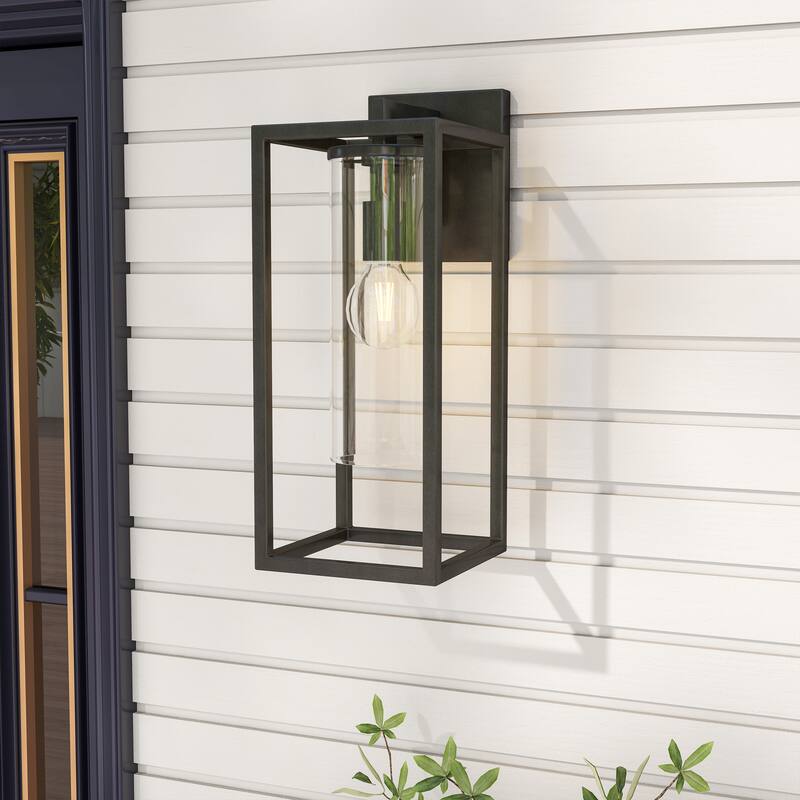 Outdoor Wall Light Lantern Sconce with Glass - 6.25"Wx8.05"Dx15.75"H - Black