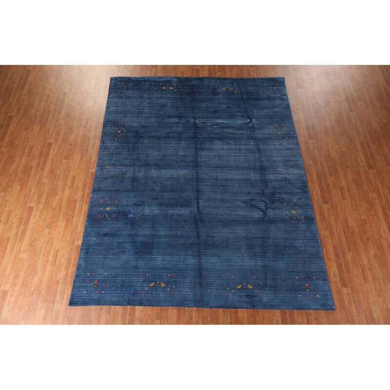 Blue Gabbeh Oriental Area Rug Handmade Living Room Silk Carpet - 8'9"x 11'4"