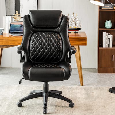 400lb Ergonomic 360° Rotatable Leather Office Chair Executive Desk Chair - N/A