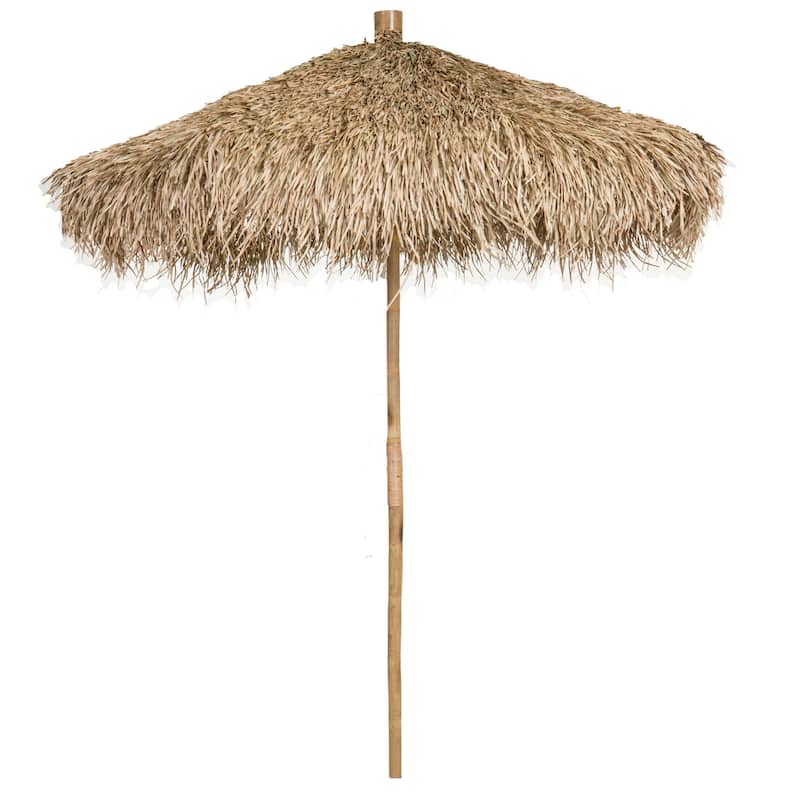 Bamboo Sea Grass Thatch Patio Umbrella For Outdoor Backyard Market Umbrella - Beige