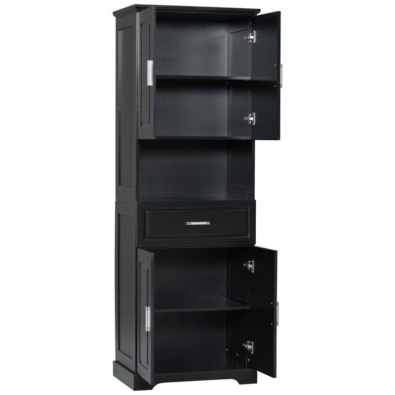 Tall Bathroom Storage Cabinet with 4 Doors and 1 Drawer, Freestanding Bathroom Floor Cabinet w/Open Storage & Adjustable Shelves