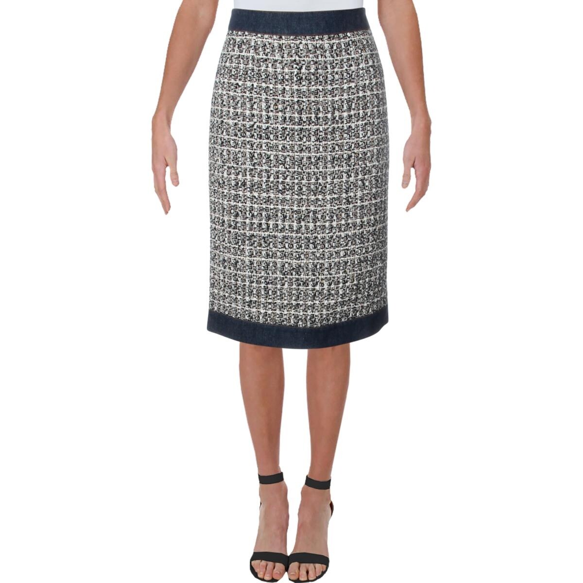Shop Gracia Womens Pencil Skirt Tweed Denim Trim S Overstock