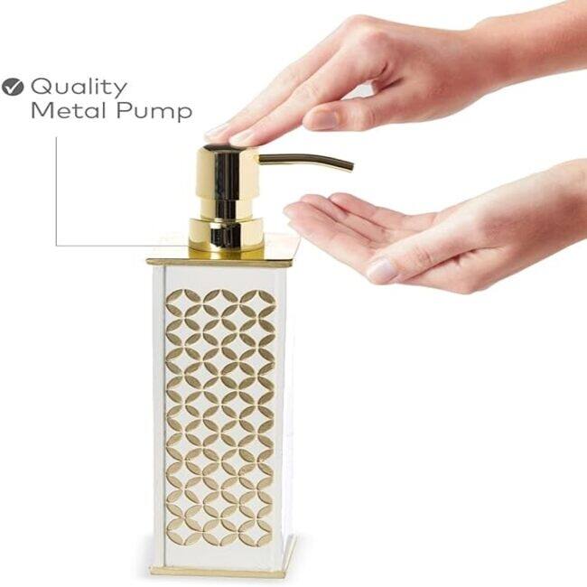 Creative Scents Diamond Lattice White and Gold Soap Dispenser - White