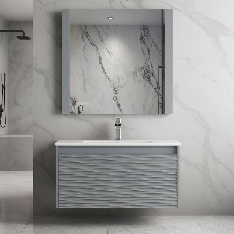 Blossom Floating Bathroom Vanity with Sink & Mirror Metal Grey