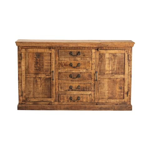 Bengal Manor Natural Mango Wood 5 drawer 2 door Sideboard - 69 x 14 x 40