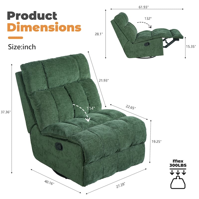 360° Swivel Rocker Recliner Chair Chenille Upholstered Manual Recliner