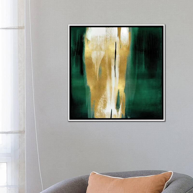 iCanvas "Free Fall Emerald with Gold I" by Christine Wright Framed Canvas Print