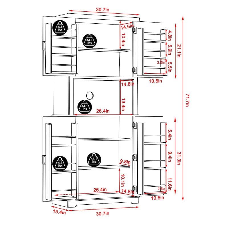 VEIKOUS Kitchen Pantry Cabinet with Anti-Drop Bars & Magnetic Doors, Water-Resistant Design for Organized Kitchen Appliances