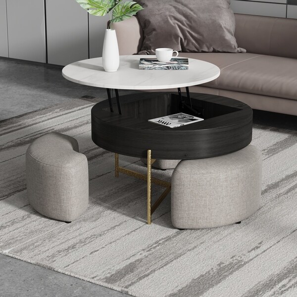 Modern Lift top Storage Round Coffee Table With 3 Ottomans Carbon Steel Legs On Sale Bed Bath Beyond 34140691