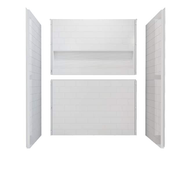 Acrylic 42 in. 34 in. x 76 in. 3-Piece Direct-to-Stud Corner Shower Surround Kit in White