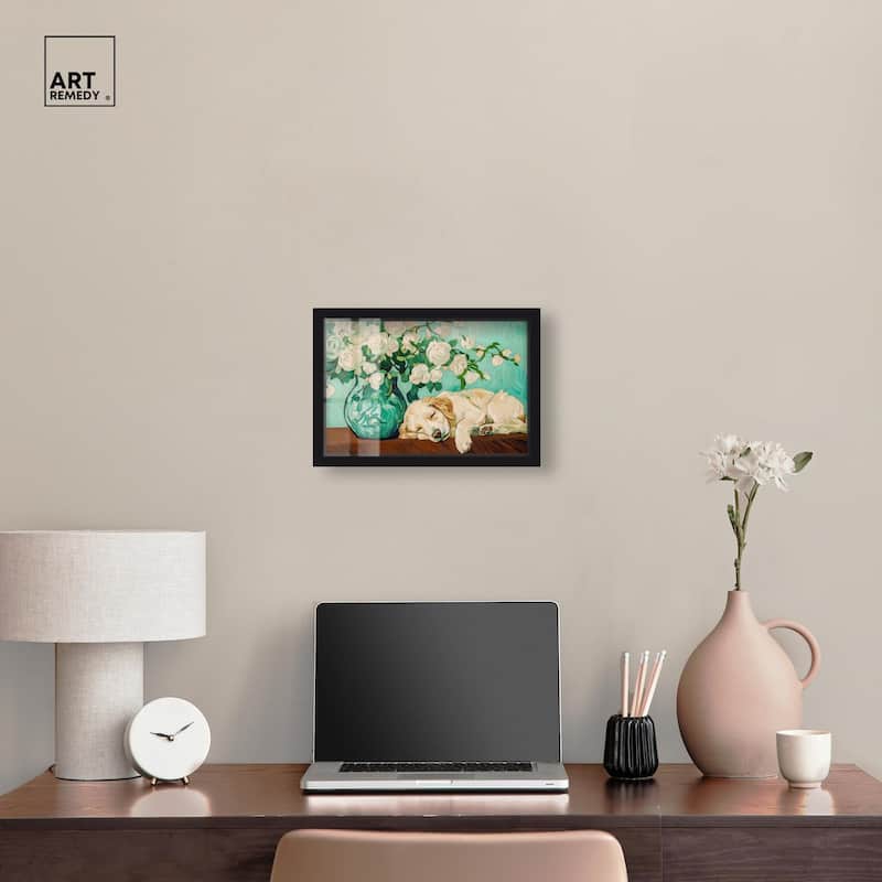 Rose Vase Puppy Shadowbox by Art Remedy
