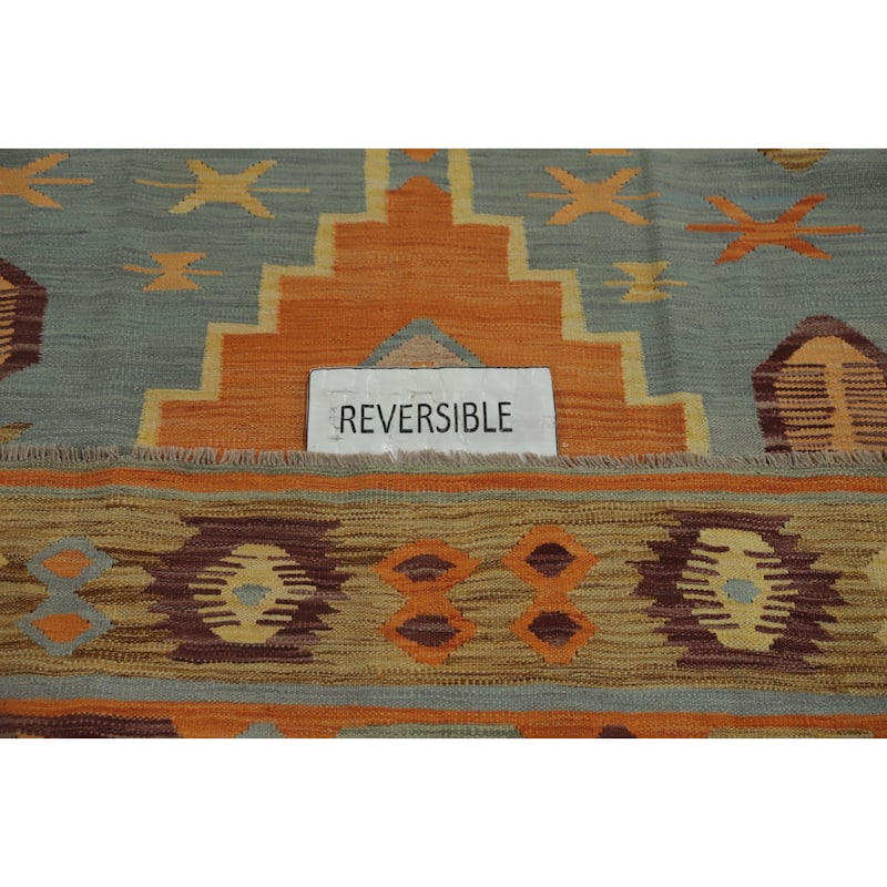 Hand Woven Southwestern Wool Blue Geometric Area Rug - 8' 11'' X 5' 8''