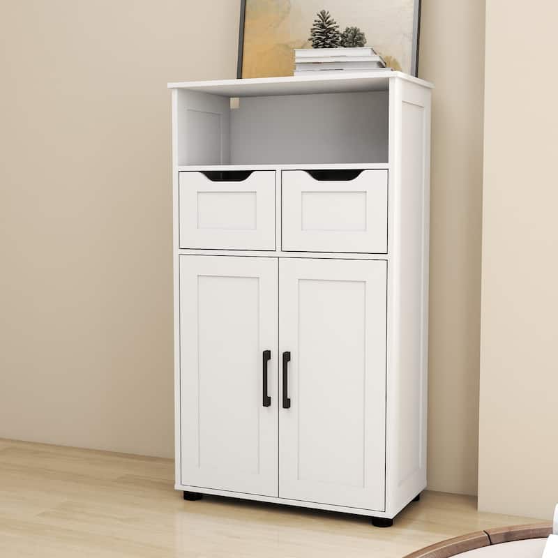 GDFStudio - Olivia Elegant Farmhouse Double-Door Storage Cabinet with Adjustable Shelves - Particle Board