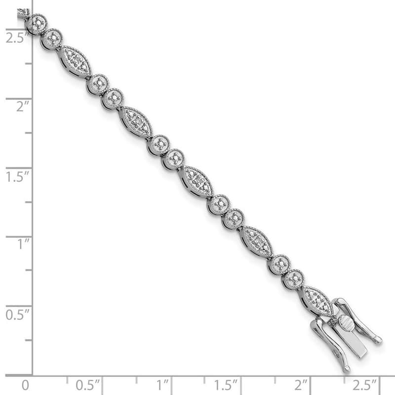 Curata 925 Sterling Silver Polished Box Catch Closure Diamond Bracelet