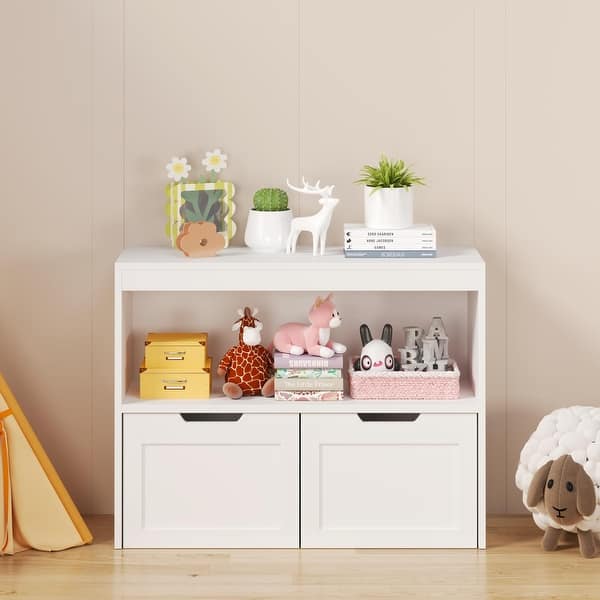 slide 2 of 7, Large Capacity White Kids Toy & Book Storage Cabinet Organizer with Removable Wheeled Drawers, MDF Nursery Organizer White