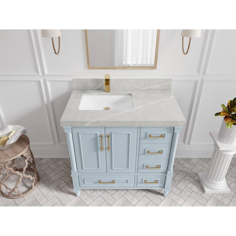 Willow Collections 36 in. W x 22 in. D Aberdeen Left Offset Sink Bathroom Vanity in Pewter Green with Countertop