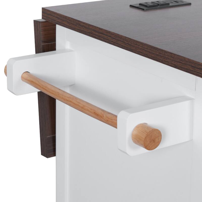 54.9" Kitchen Island with Drop Leaf, Storage, Barn Doors & Power Outlet