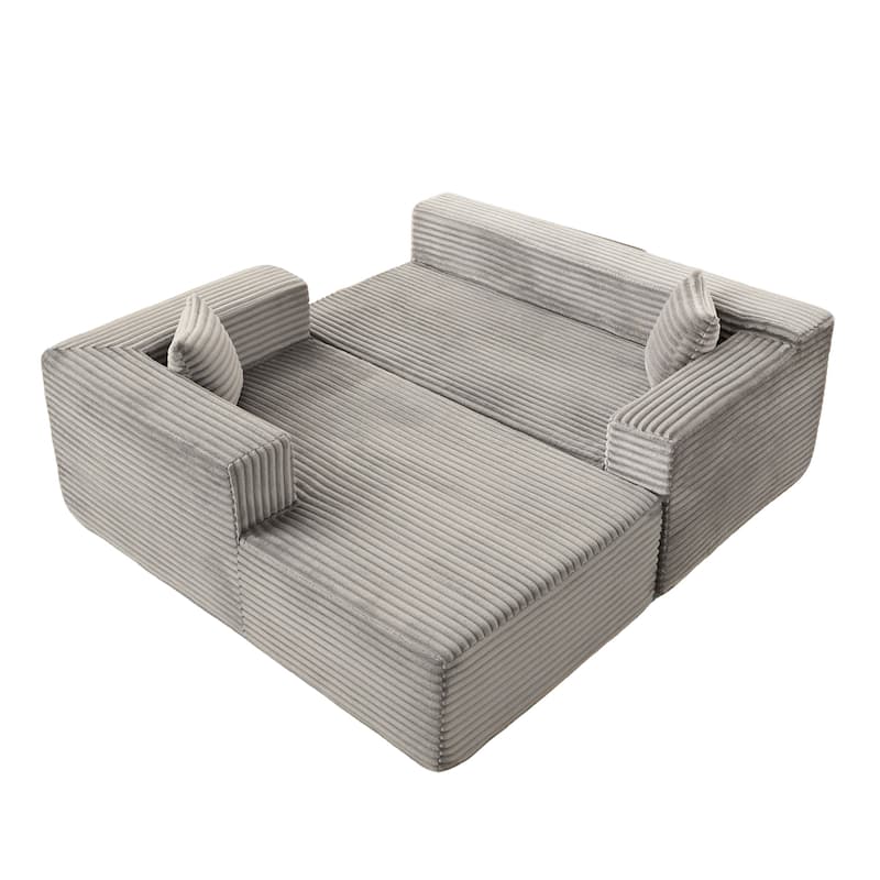 Modular L Shaped Sectional Sofa with Chaise Lounge, Corduroy Upholstered Boneless Sleeper Sofa, Compression Sofa with Deep Seat