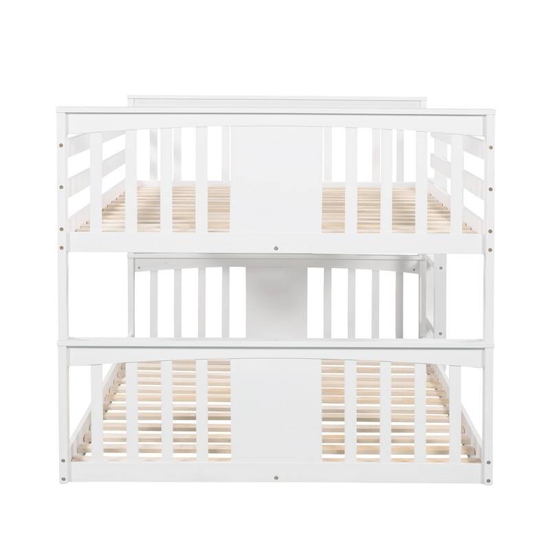 Low Bunk Beds Full Over Full Wood Bunk Bed Frame Floor Bunkbed for Kids Toddlers Boys Girls Teens' Bedroom Dorm
