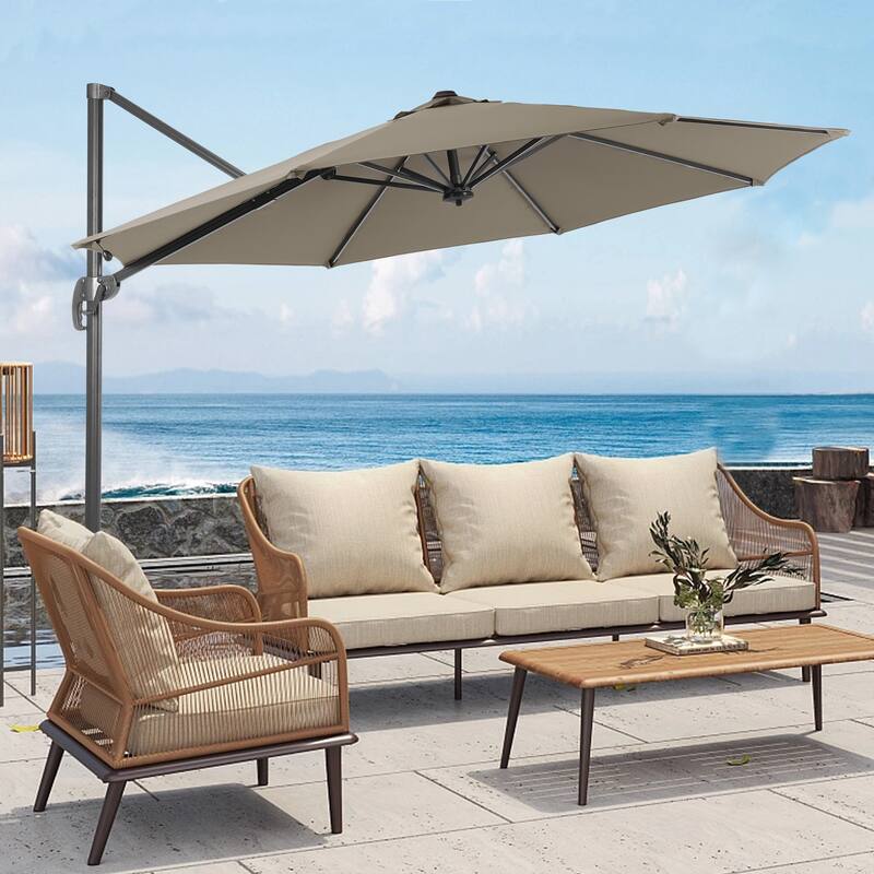 LIVOOSUN 11FT Cantilever Patio Umbrella 240g Solution-Dyed Fabric