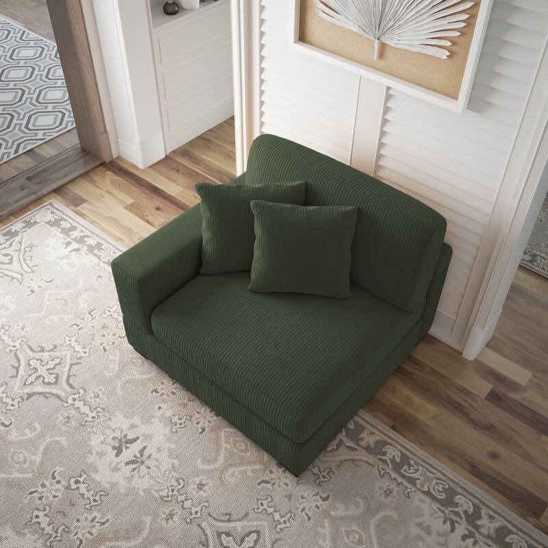 Modern Modular Sectional Sofa Corduroy Chaise Lounges - Left Facing - Green Armchair
