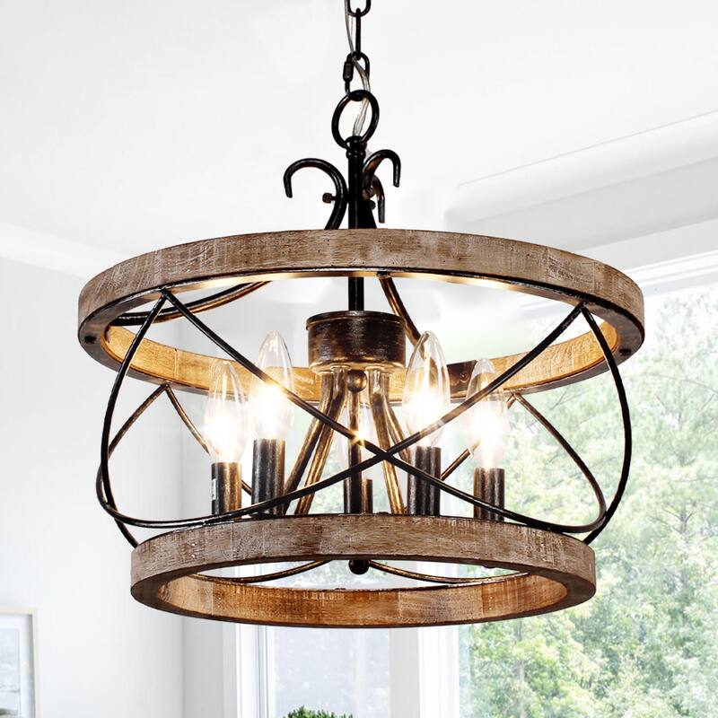 Oaks Aura Farmhouse 5-Light Cage Rustic Chandelier, Adjustable Height Industrial Pendant Ceiling Light for Kitchen Dining Room