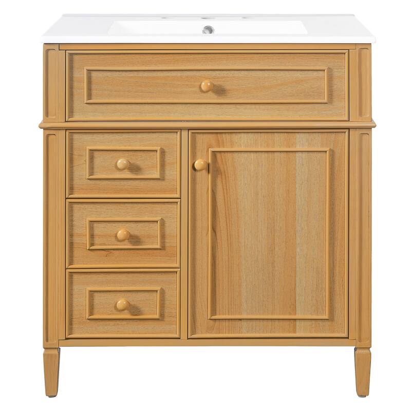 Freestanding Bathroom Vanity with Sink, Center Rectangular Ceramic Sink Bathroom Storage Cabinet, 24"/30"