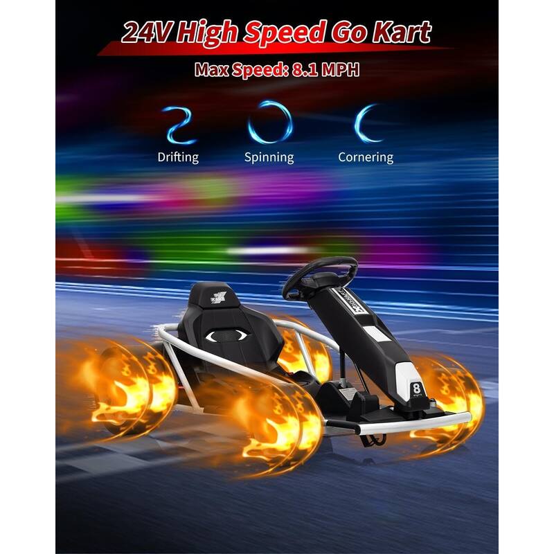 8MPH Fast Drifting Circling Car Ride On Go Kart for Kids Best Gift