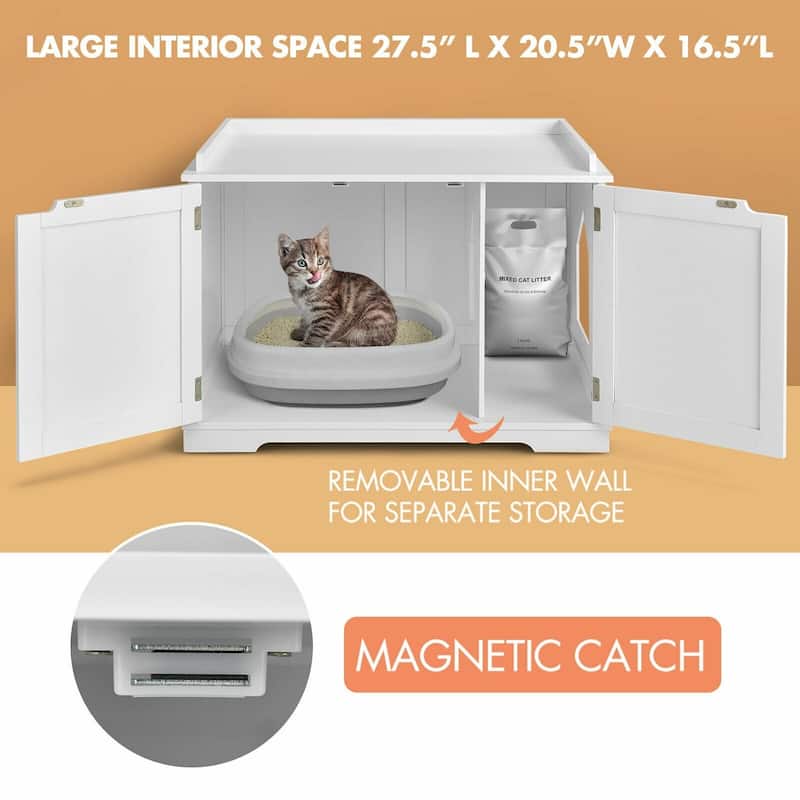 Cat Litter Box Wooden Enclosure Pet House Sidetable Washroom