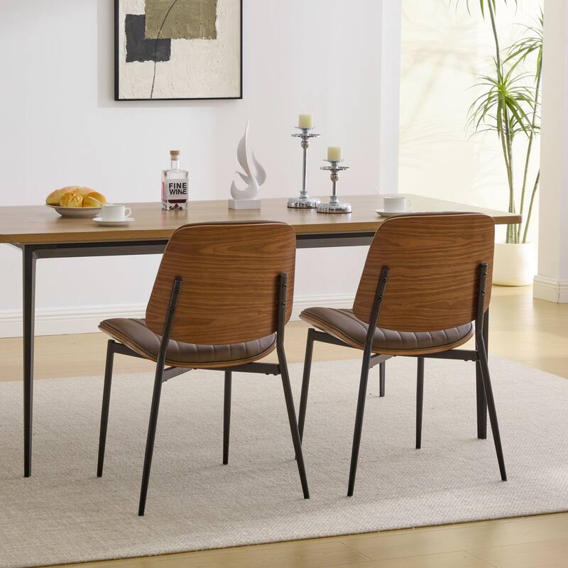 Roomfitters Upholstered Dining Chairs Set of 2 with Bentwood Back and Metal Legs, Mid-Century Modern Side Chairs