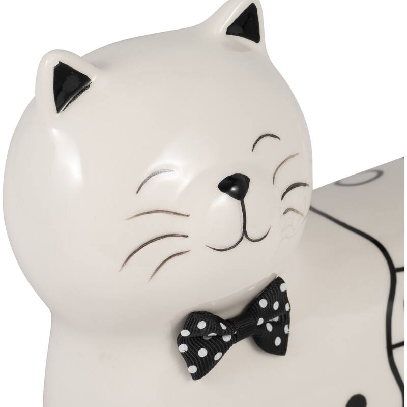 Sagebrook Home Ceramic White Novelty Swirls Cat, Accent Piece Sculpture Home Decor Collectible