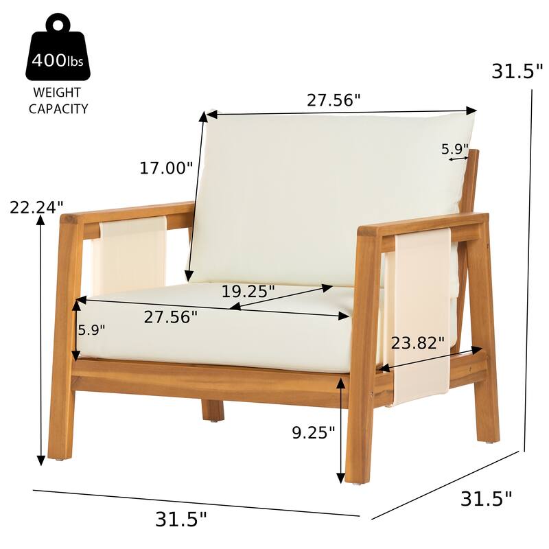 Christopher Knight Home - Outdoor Acacia Wood Club Chair with Water-Repellent Cushions and Textilene Accents