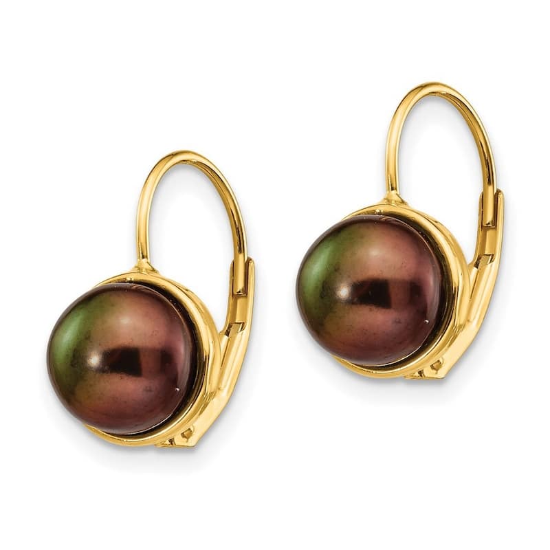 Curata 14k Yellow Gold 6.5-7mm Black Freshwater Cultured Button Pearl Leverback Earrings (16x8mm)