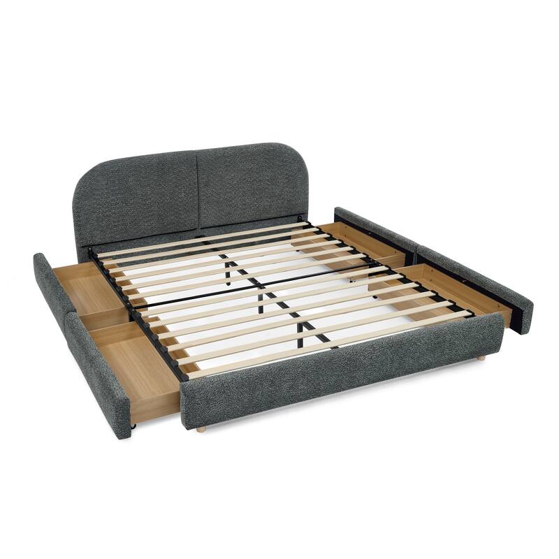 Stylish Curve-shaped Upholstered Platform Bed Frame Modern Minimalist Low Profile Bed with Curved Headboard Optional Storage Bed