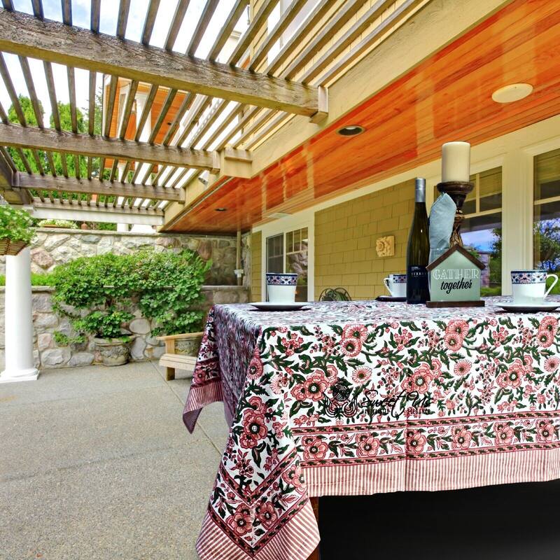Cotton Floral Block Print Tablecloth Collection