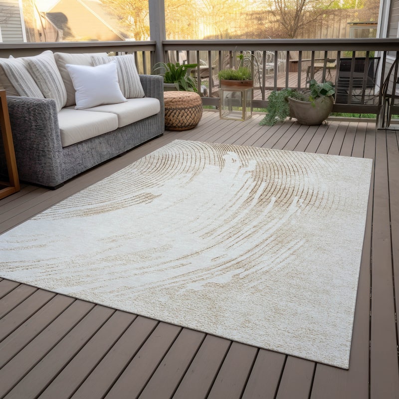 Machine Washable Indoor/Outdoor Contemporary Wave Chantille Rug