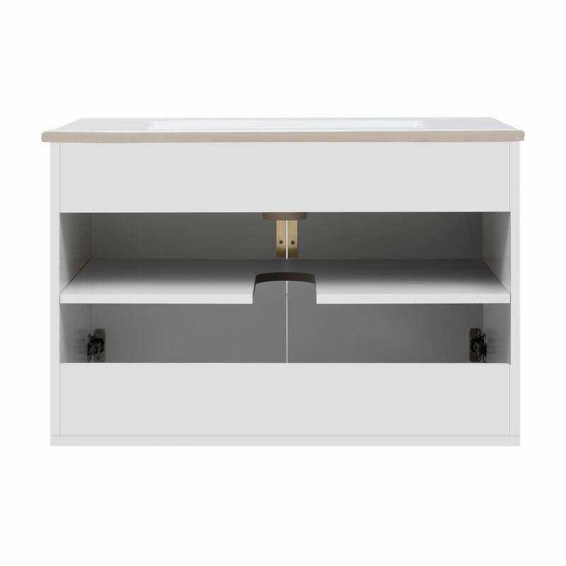 30" Vintage Bathroom Vanity with Ceramic Sink, 3 Holes Single Ceramic Sink