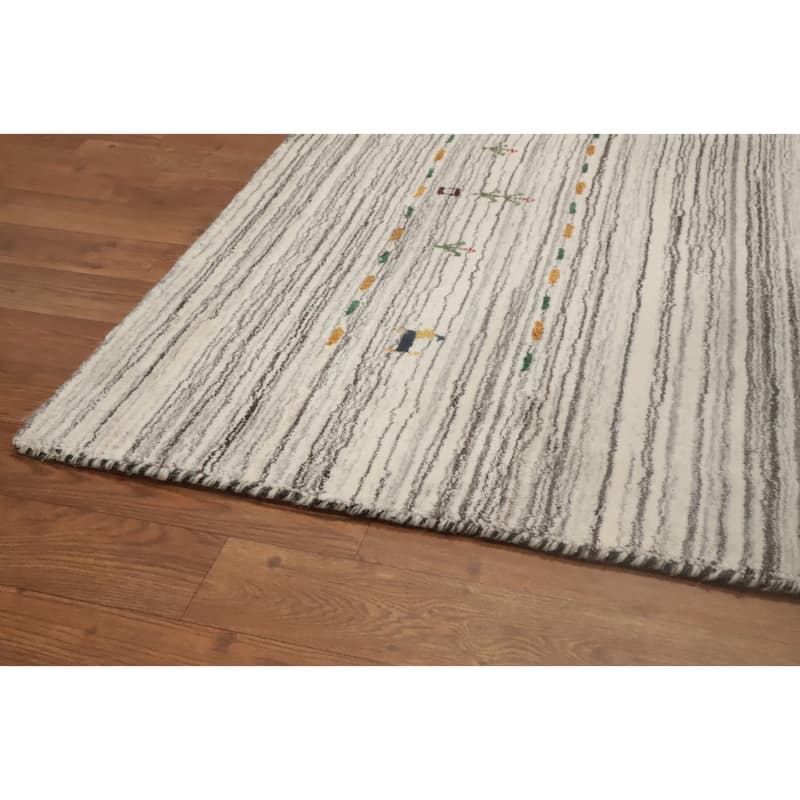 Hand Knotted Oriental 100% Wool Carpet Tribal Animal Pictorial Beige & Ivories Gabbeh Area Rug - 9' 10'' X 10' 0''