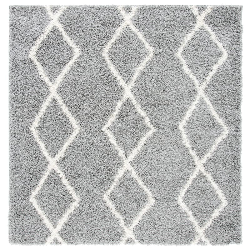 SAFAVIEH Venus Shag Adelia Moroccan 1.75-inch Thick Rug - 6'7" Square - Grey/Ivory
