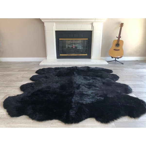 Dynasty Natural 8-Pelt Luxury Long Wool Sheepskin Black Shag Rug - 5'5" x 6'8"