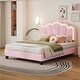 preview thumbnail 2 of 48, Twin/Full Size Upholstered Bed Frame with Flower Shaped Headboard, Elegant Platform Bed with Wooden Slats Support & LED Light