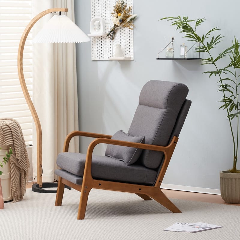 High Back Solid Wood Armrest Backrest Leisure Chair Accent Chair