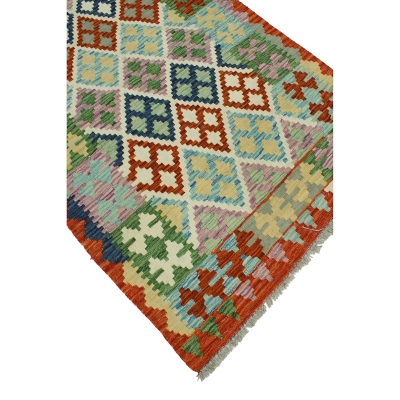 Flatweave Manshuk Orange/Navy Rug - 3'3" x 4'11"