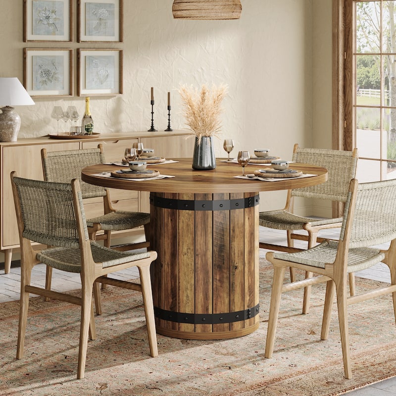 39'' Wooden Round Dining Table with Fence Pedestal for 4 People